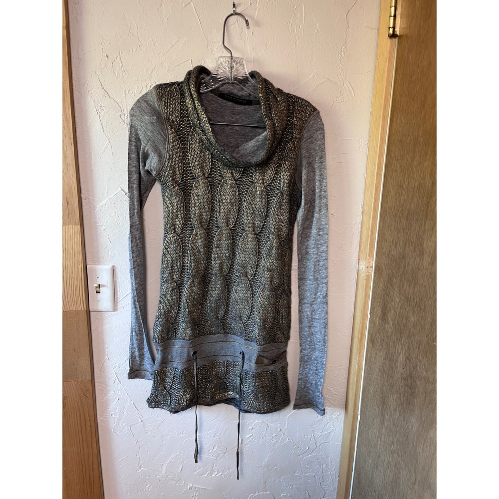 BEATE HEYMANN Streetcouture Knit Sweater Dress‎ Cowl Neck Gold Metallic